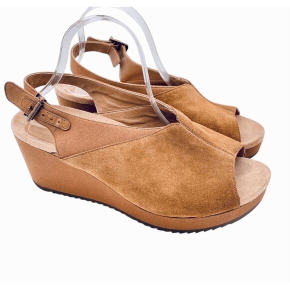 Vionic Trixie Sandals Womens 10 Suede Slingback Orthotic Wedge Peep - Picture 1 of 9